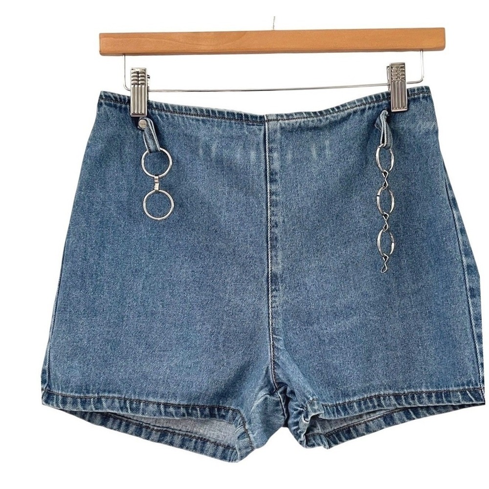 Be Bop Women Blue Denim Ring Chain High Waisted Jean Shorts vintage Y2K size 16